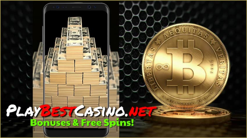 Transfer seluler dan pembayaran mata uang kripto memungkinkan transaksi instan di situs Playbestcasino.net ada satu di foto.