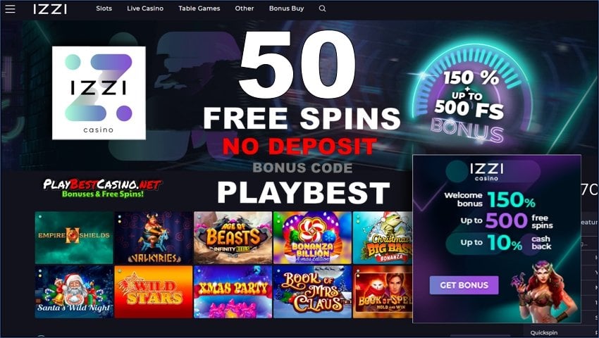50 Бесплатных вращений в казино IZZI с промо кодом PLAYBEST есть на фото.